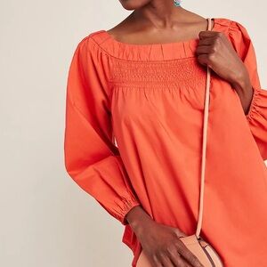 Anthropologie Maeve Jessie Smocked Swing Blouse Oversized